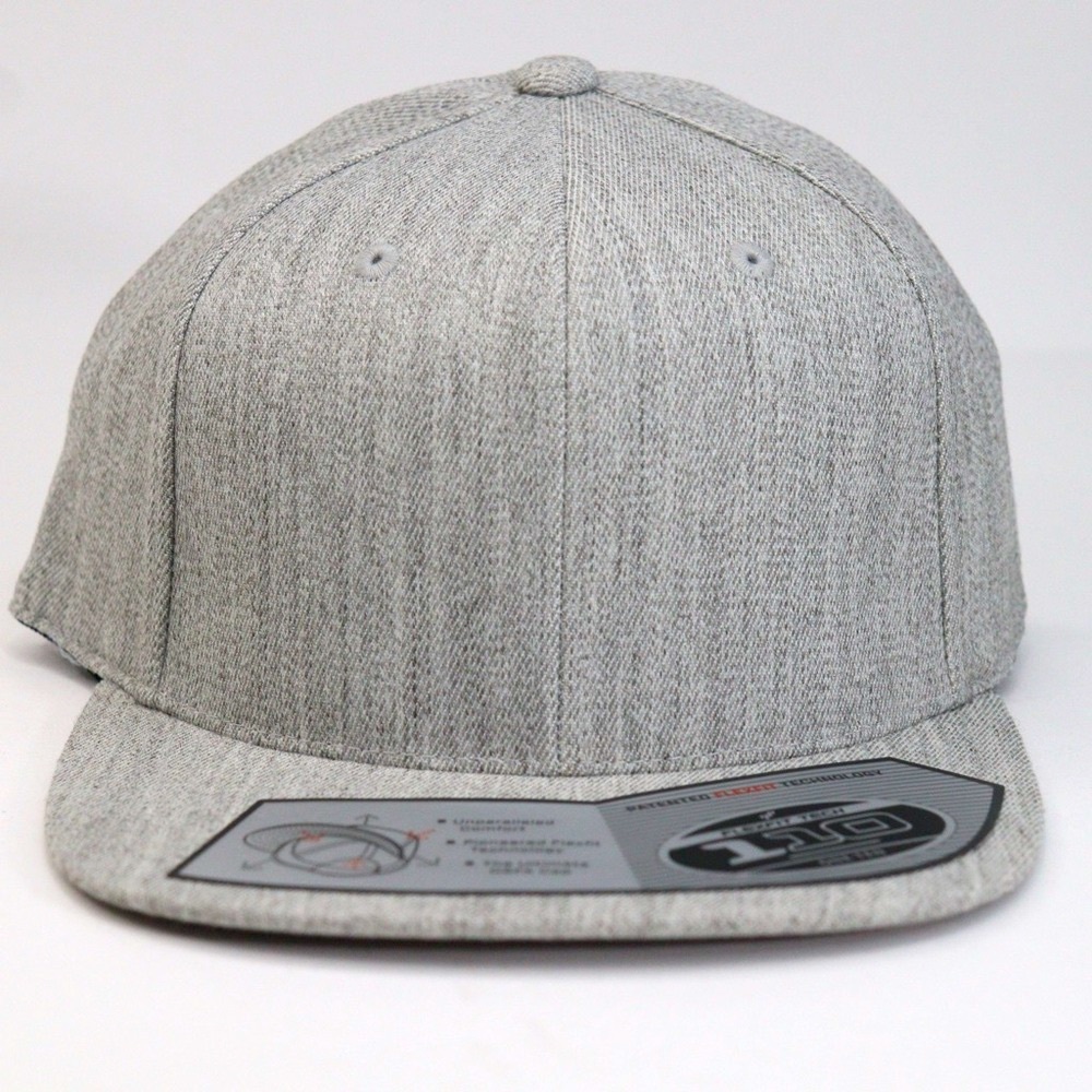 FlexFit One Ten Flat Bill SnapBack Adjustable Hat Tech 110F Baseball Cap Gray
